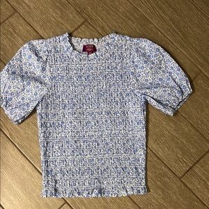 J. Crew Liberty print Blue and White Floral Puff-Sleeve Blouse